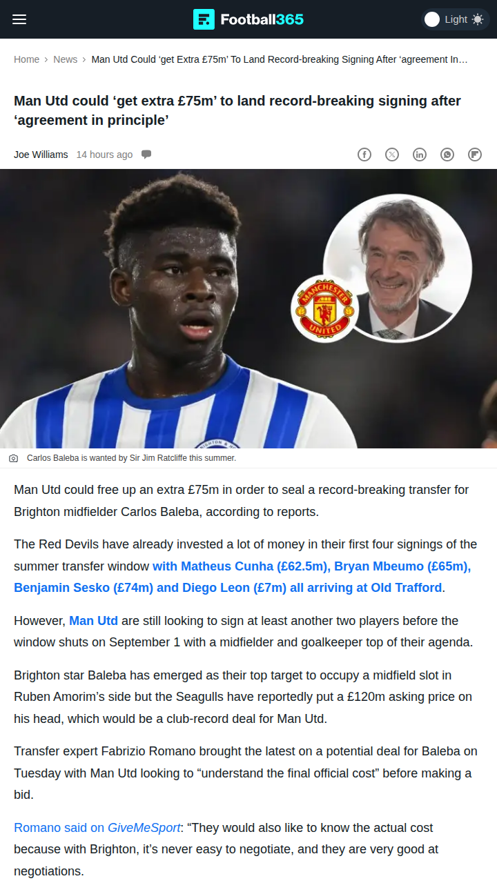 Red Devils Eye Record Baleba Move
