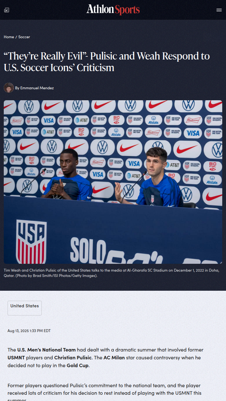 USMNT Icons vs. Pulisic & Weah: Heated Words