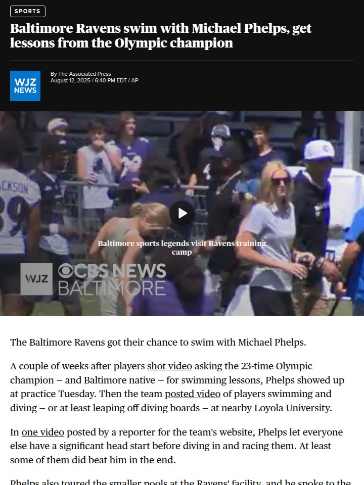 Ravens dive into teamwork with Michael Phelps