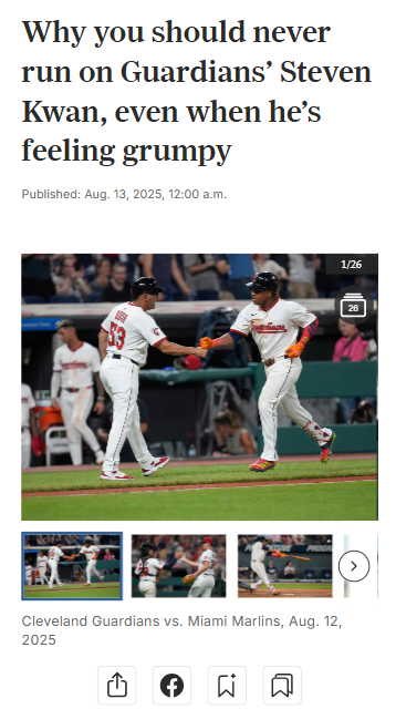 Guardians’ Steven Kwan shuts down Marlins rally