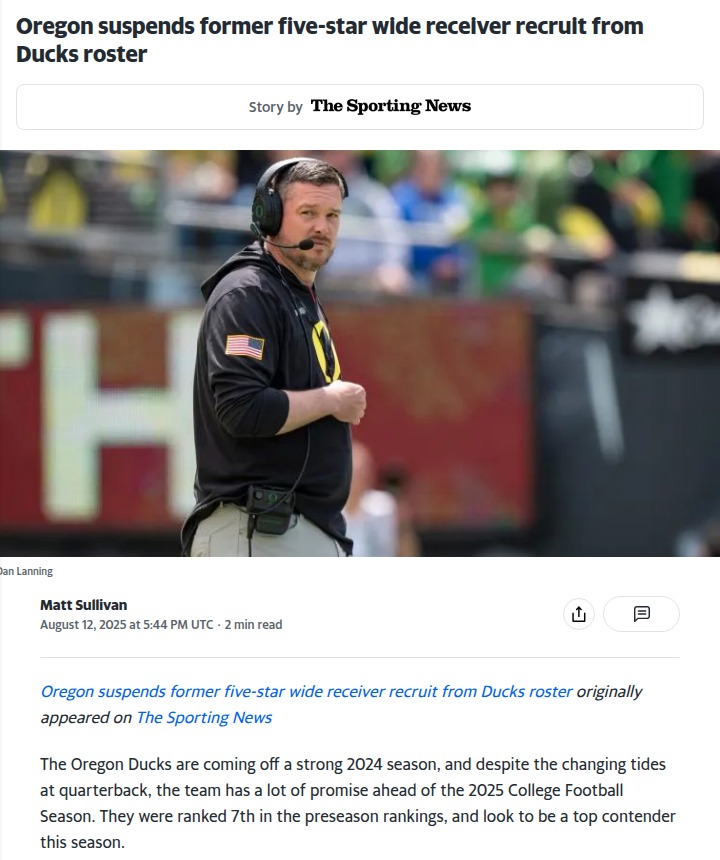 Ducks WR Drama: Dickey Suspended Again