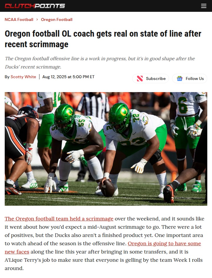 Oregon’s O-line faces big test before kickoff