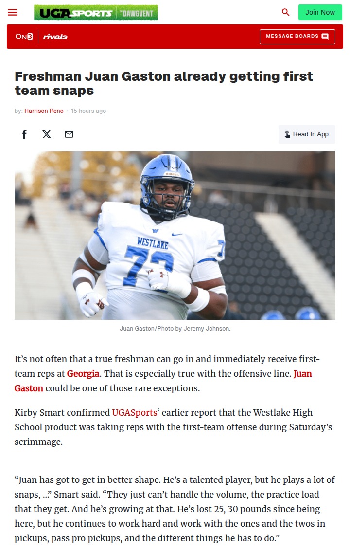 UGA’s Juan Gaston Shakes Up O-Line Battle