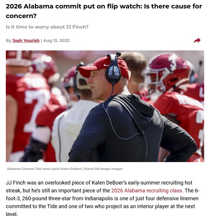 Alabama fans: Should we worry about JJ Finch?