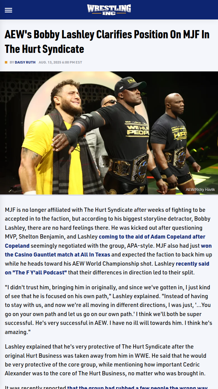 Lashley Sets Record Straight on MJF Split