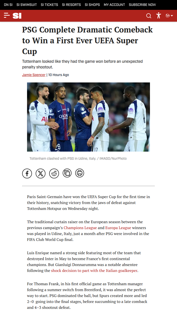 PSG Stuns Spurs in Epic Super Cup Comeback
