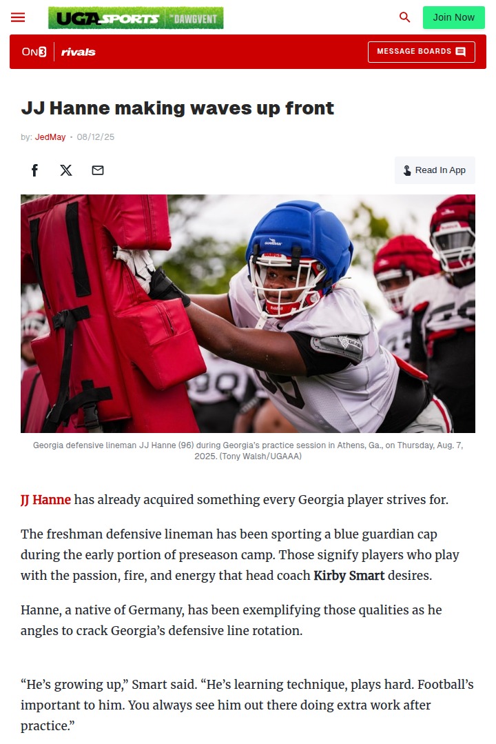 JJ Hanne’s energy turning heads at Georgia
