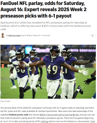 NFL Preseason Parlay That Could Pay 6x