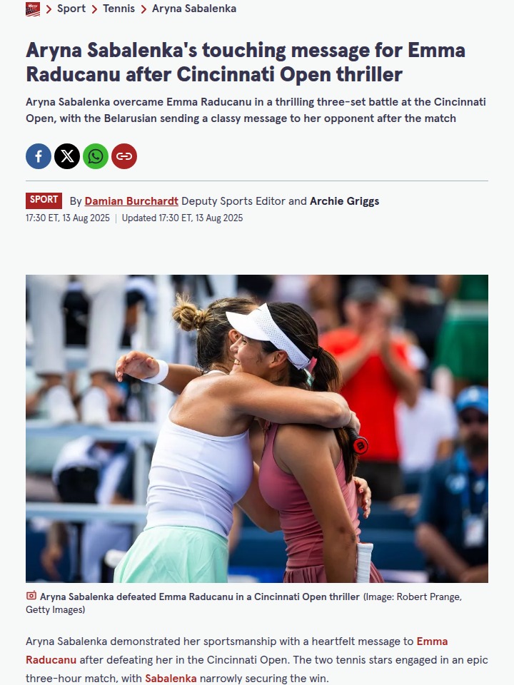 Sabalenka vs Raducanu: Cincinnati Epic!
