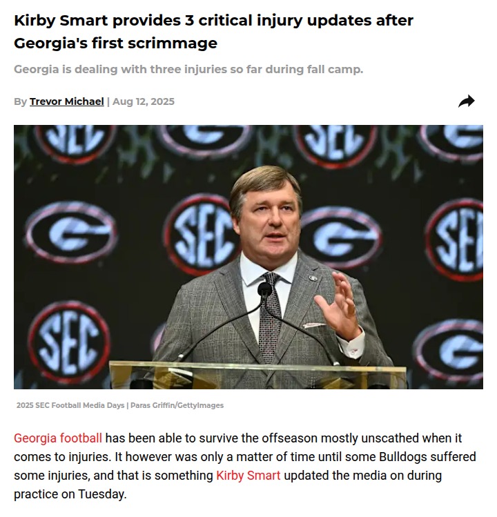 Georgia Bulldogs face key injury setbacks