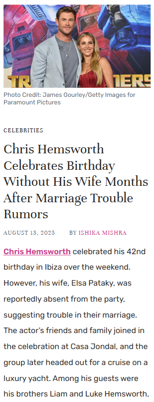 Chris Hemsworth’s Birthday Bash Drama