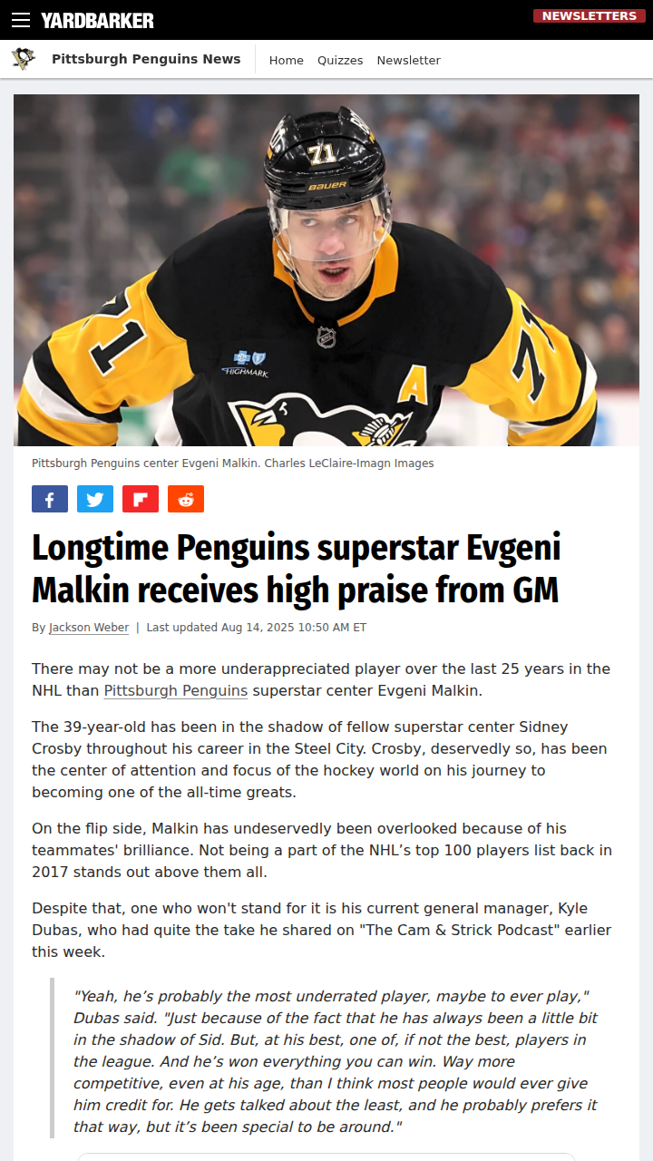 Malkin: The Penguins’ Silent Legend