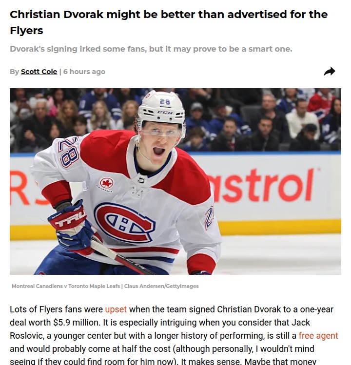 Why the Flyers bet big on Christian Dvorak