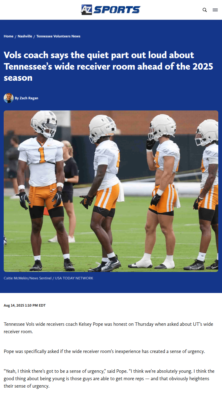 Tennessee’s young WRs face a make-or-break season