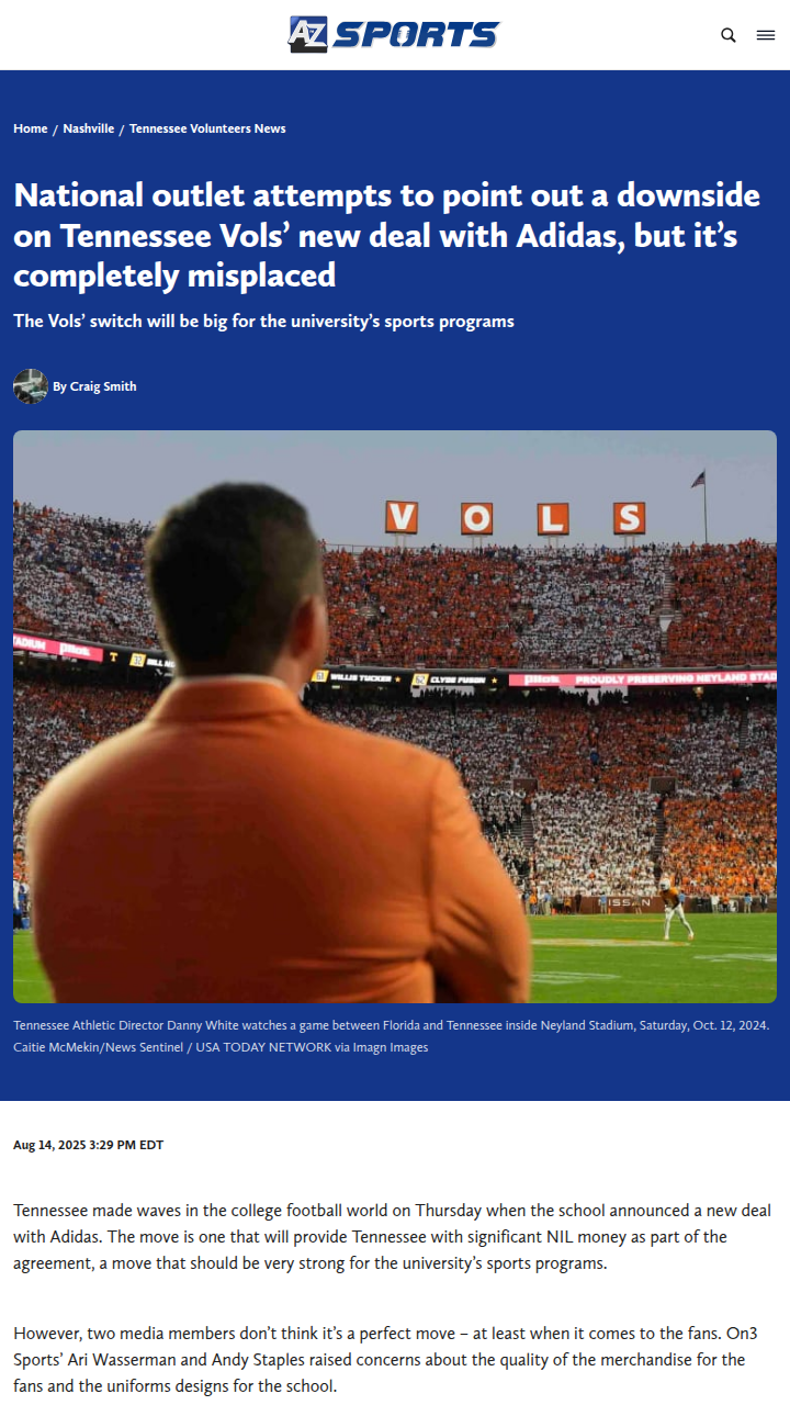 Tennessee Vols’ Adidas deal: What it really means