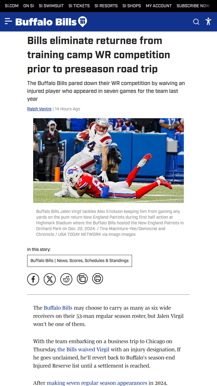 Bills shake up WR competition before Chicago trip