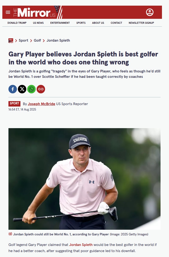 Gary Player Calls Out Spieth’s Coaching Woes