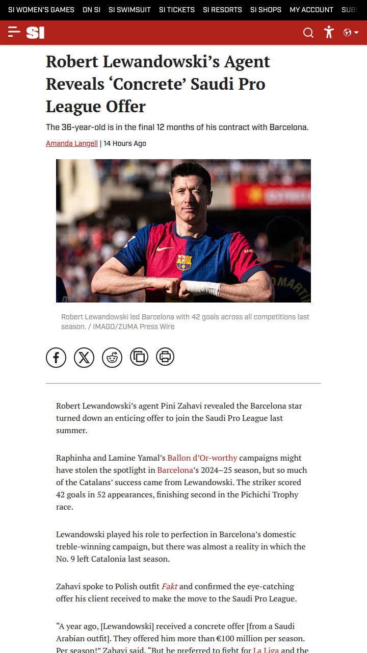 Lewandowski Snubs Saudi Millions for Barça Glory