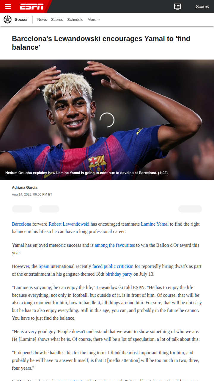 Lewy’s Advice: Yamal Needs Balance at Barça
