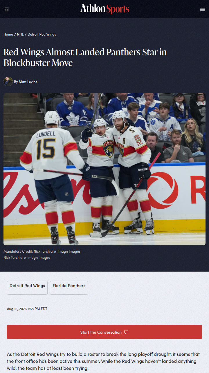 Red Wings Miss Out on Ekblad Blockbuster