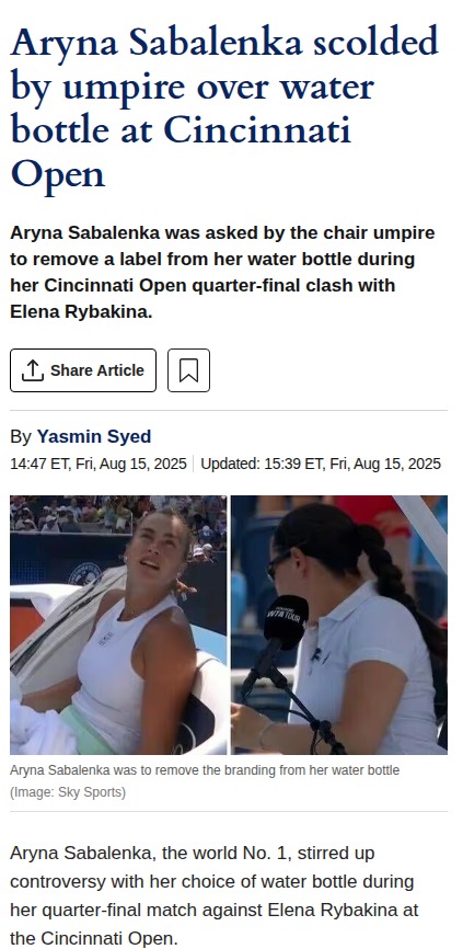 Sabalenka’s Bottle Drama at Cincy Open
