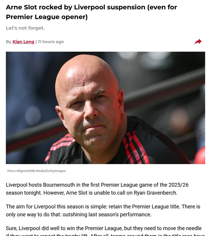 Liverpool vs Bournemouth: Gravenberch Out!
