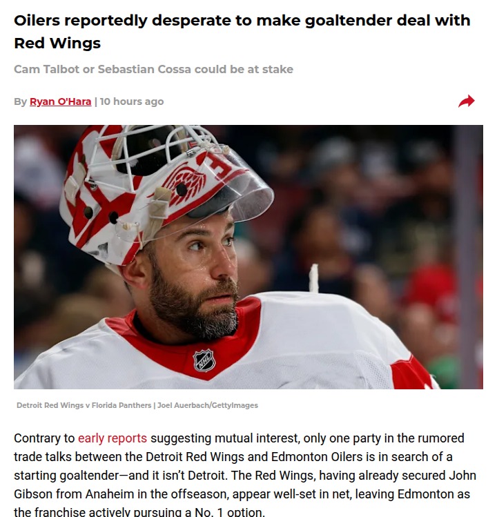 Oilers’ Goalie Hunt: Wings Hold All the Cards