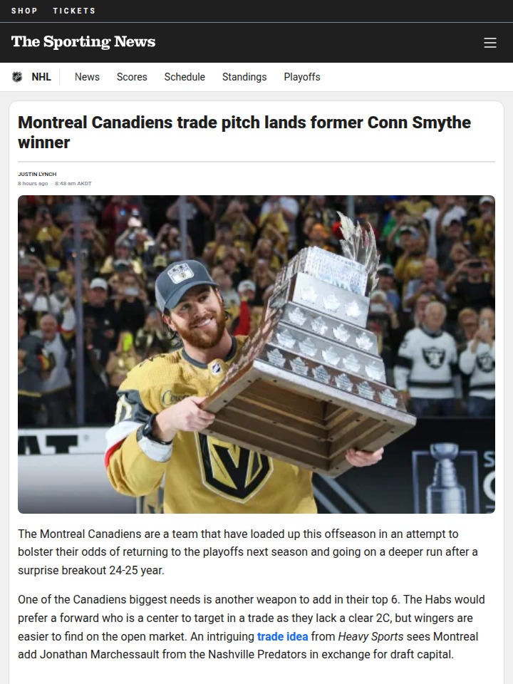 Habs Eye Marchessault for Top-6 Firepower