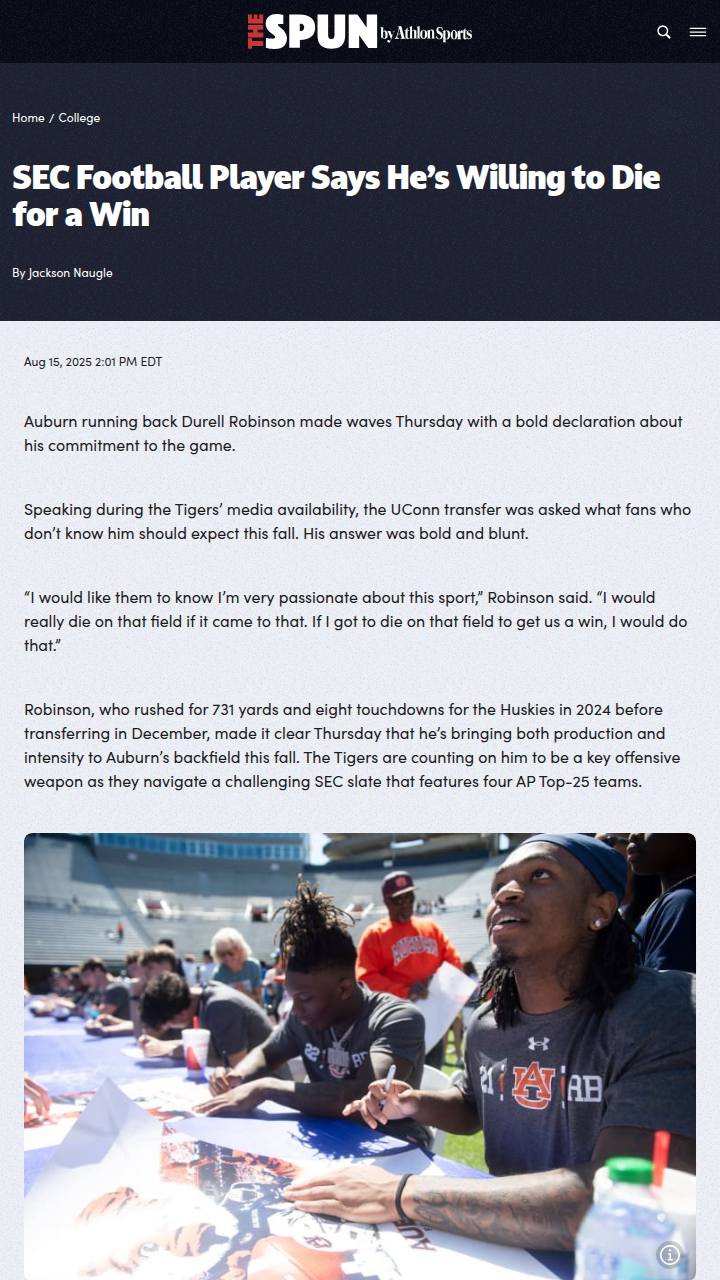Auburn’s Durell Robinson is all in for the Tigers