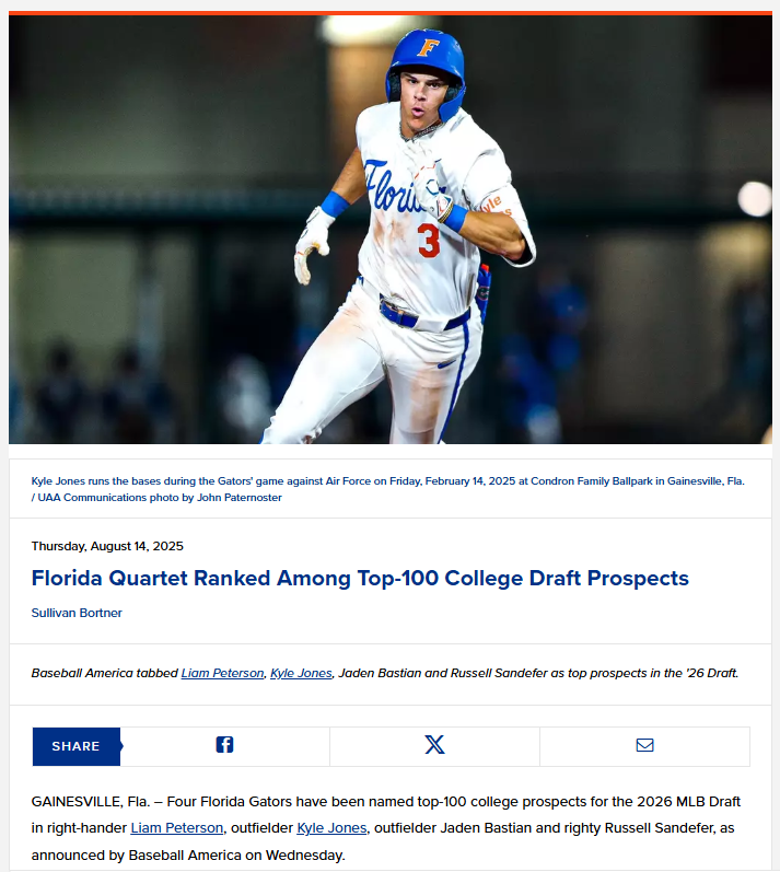 Gators’ Fab Four Crack MLB Draft Top 100