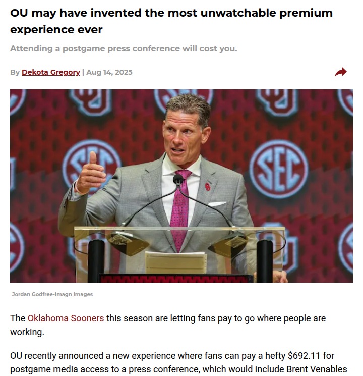 Would you pay $692 for this OU fan perk?