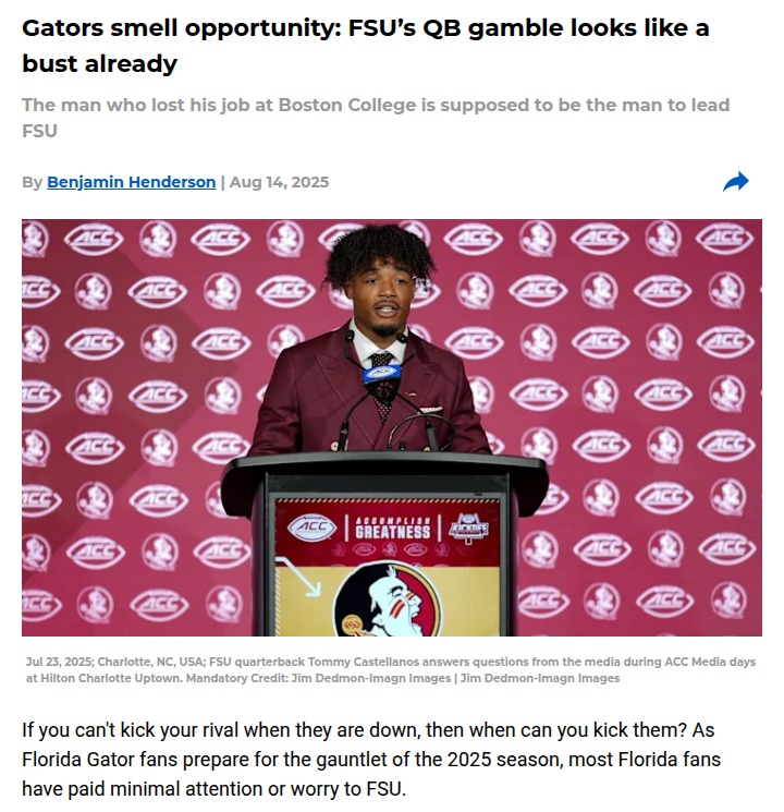 FSU’s QB gamble has Gator fans buzzing