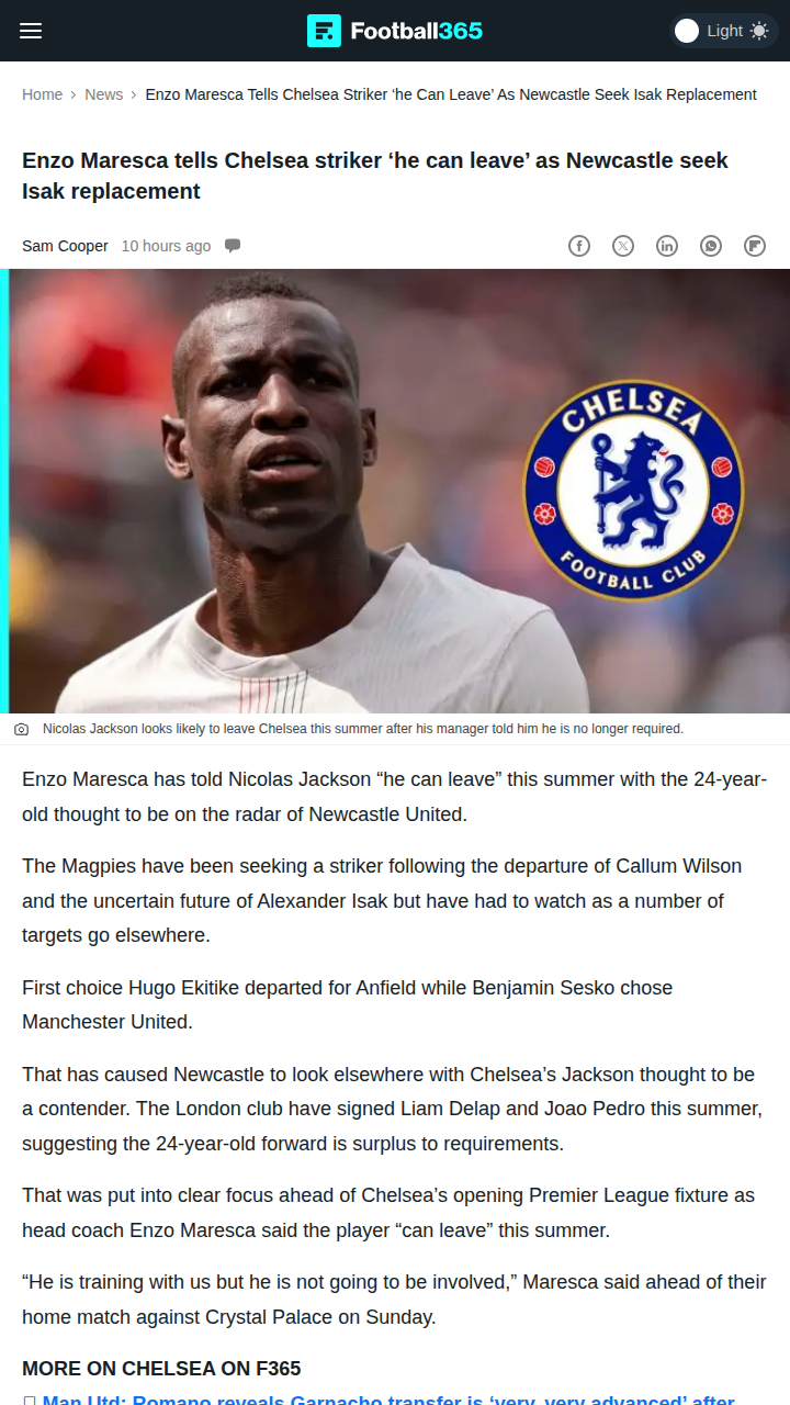 Chelsea’s Jackson on the Move? Magpies Circle