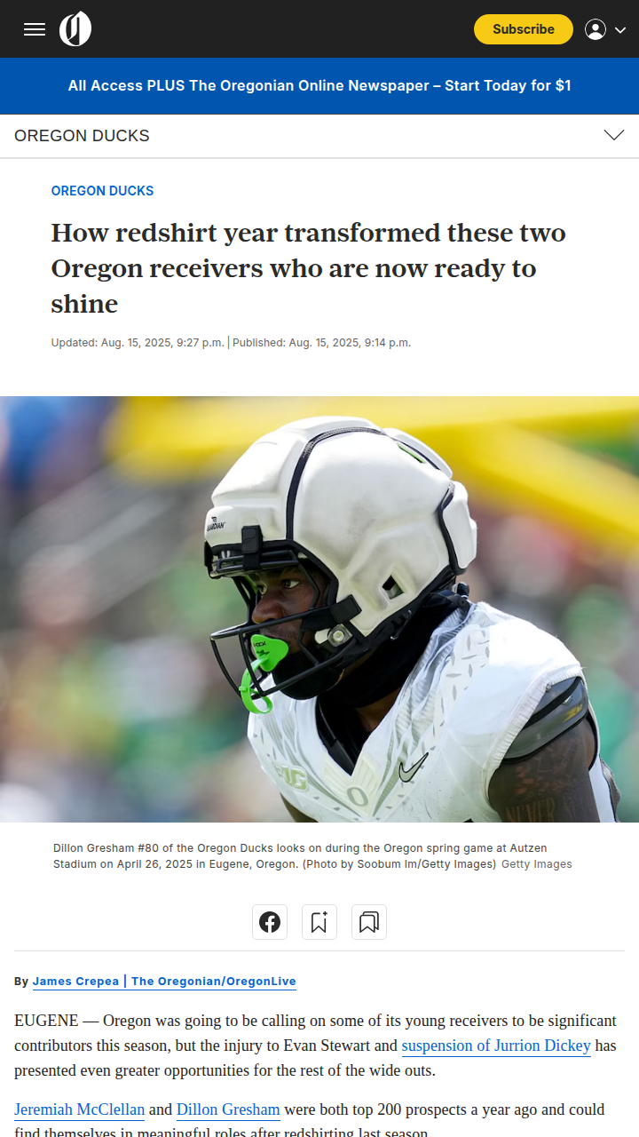 Ducks’ Young WRs Ready to Step Up