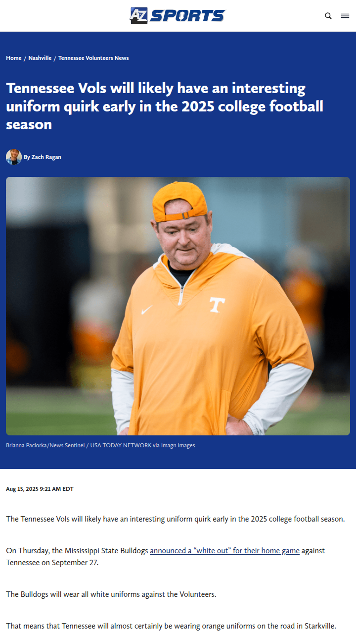 Tennessee Vols to break out rare orange uniforms