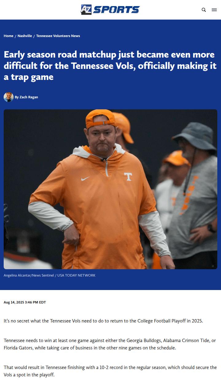 Tennessee Vols face early season trap in Starkville