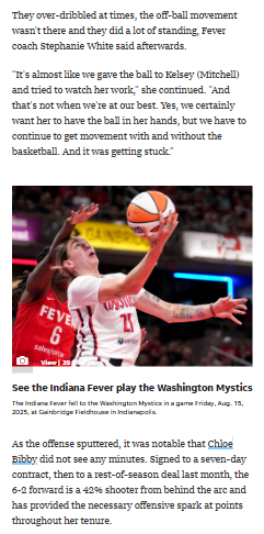 Mystics vs Fever: Bibby Benched, Why?
