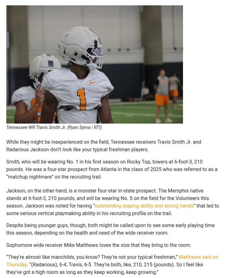 Tennessee’s freshman receivers are built different