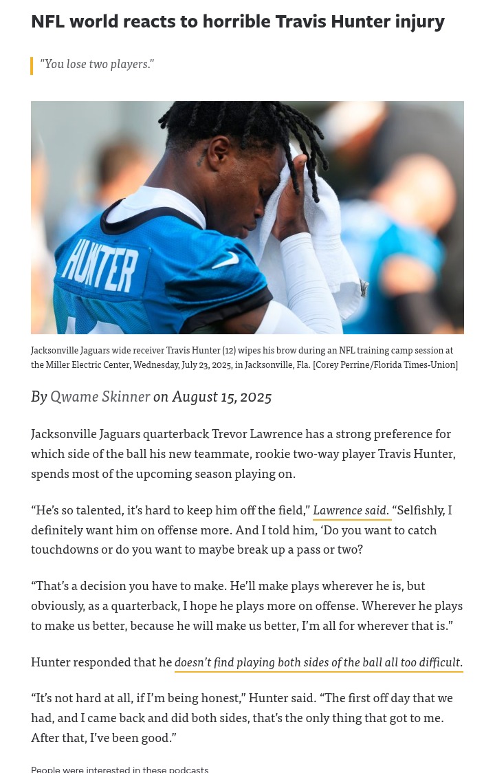 Travis Hunter Injury Stuns Jags Fans