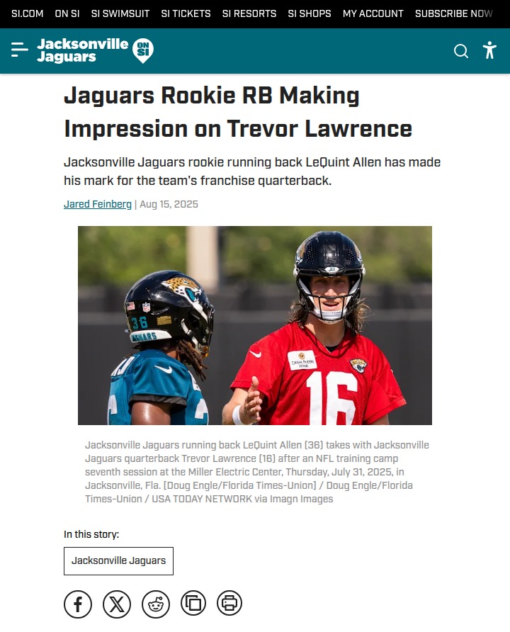 Jaguars rookie RB LeQuint Allen turning heads