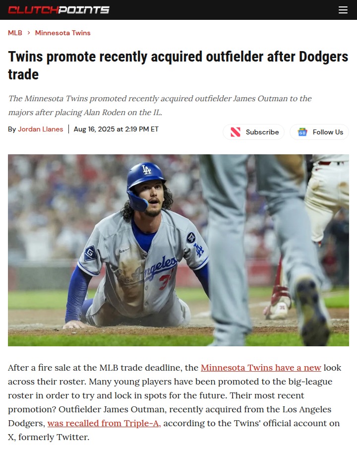 Twins shake up roster with Outman’s debut