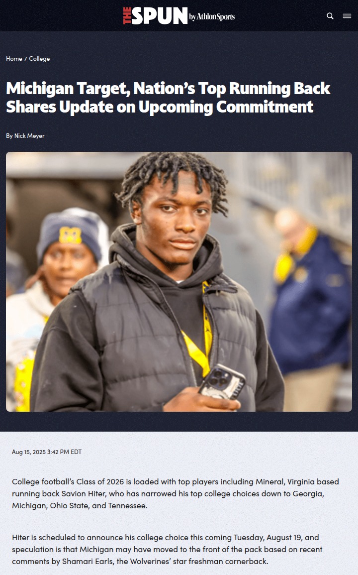 Wolverines Eye Top RB: Hiter’s Decision Nears