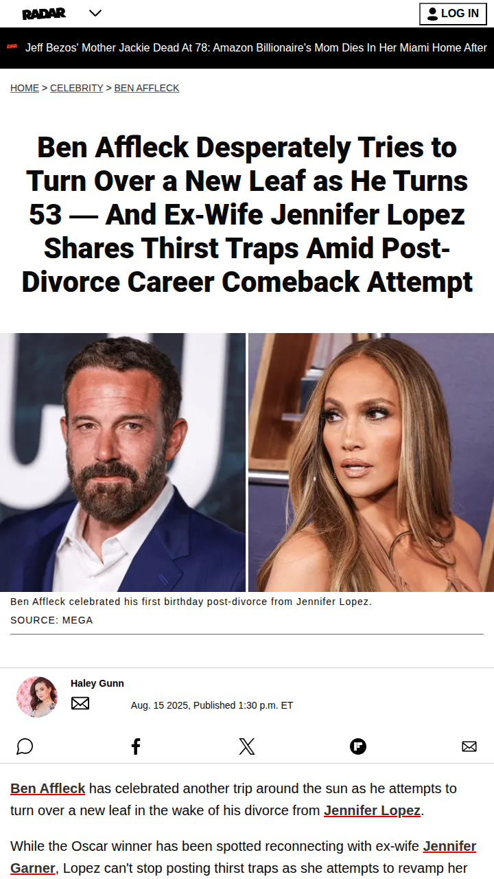 JLo’s Thirst Traps vs Ben’s Garner Hangouts 👀