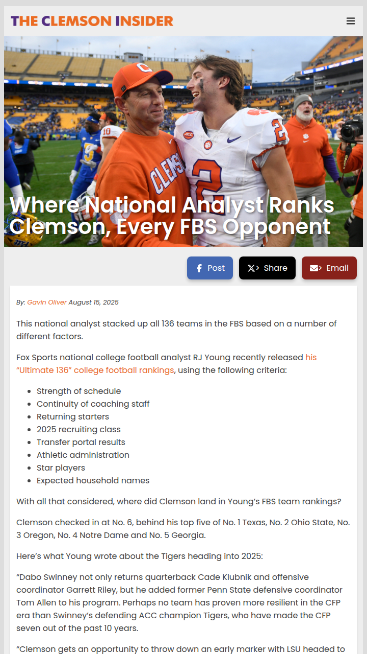 Tigers Ranked #6: Can Dabo’s Crew Top LSU?