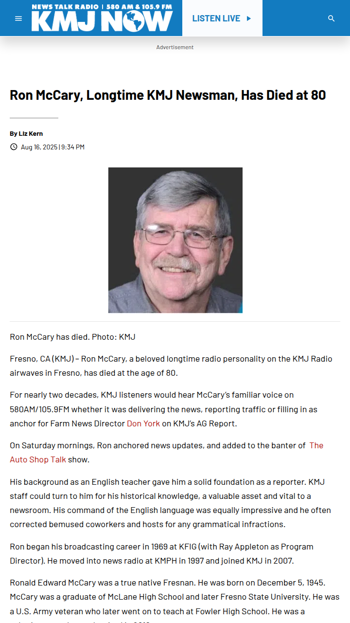 Fresno radio legend Ron McCary remembered