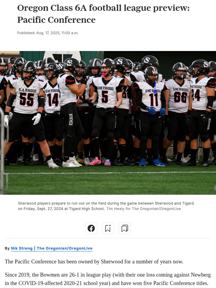 Sherwood’s football reign shakes up Oregon 6A