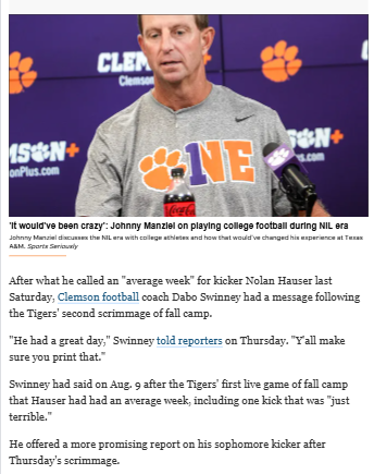 Hauser Bounces Back: Dabo’s Latest on Tigers’ Kicker