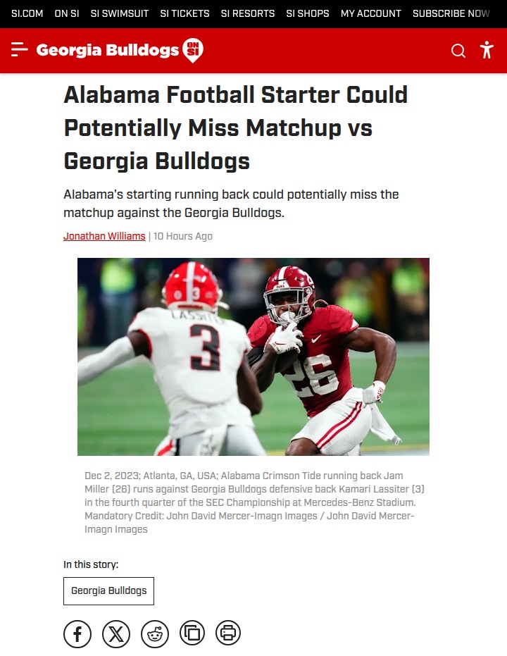 Alabama’s running back injury shakes up Georgia game