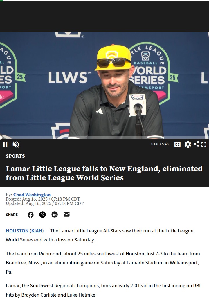 Heartbreak for Lamar at LLWS