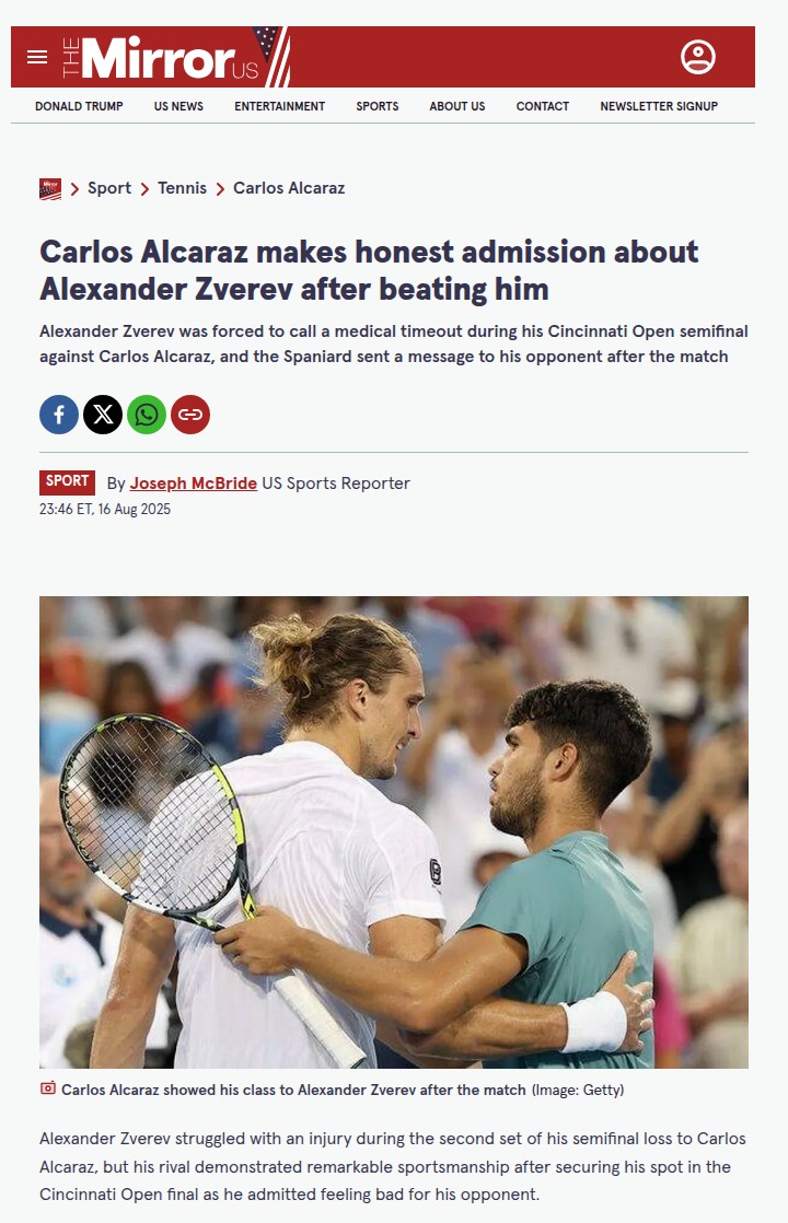 Alcaraz's Classy Gesture After Zverev Clash